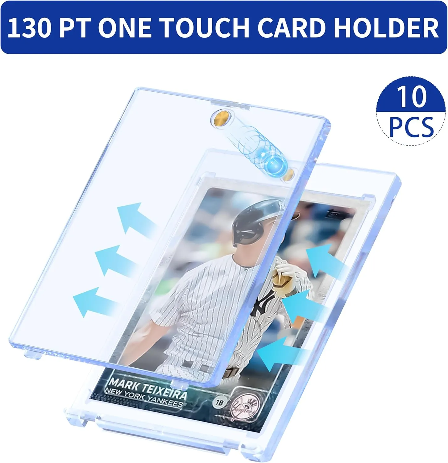 10 Pack 130PT Magnetic Card Holder for Trading Cards, One-Touch Card Case Holder for Baseball Football Sports MTG TCG Collectable Cards (10, 130PT)