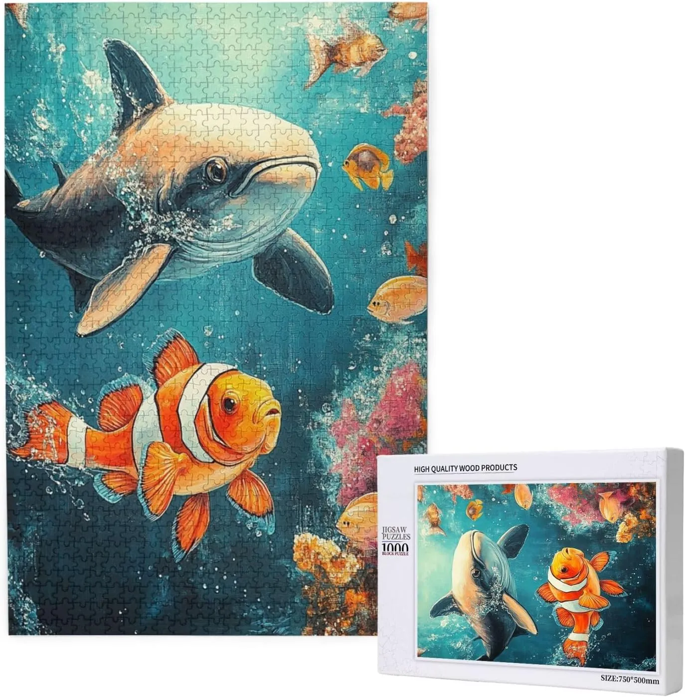 1000 Piece Wooden Jigsaw Puzzle for Adults,Mysterious Deep-Sea Fish with Bioluminescent,Brain Training Challenge,Stress Relief Activity, Enchanting Ocean Artwork,Eco-Friendly Pieces