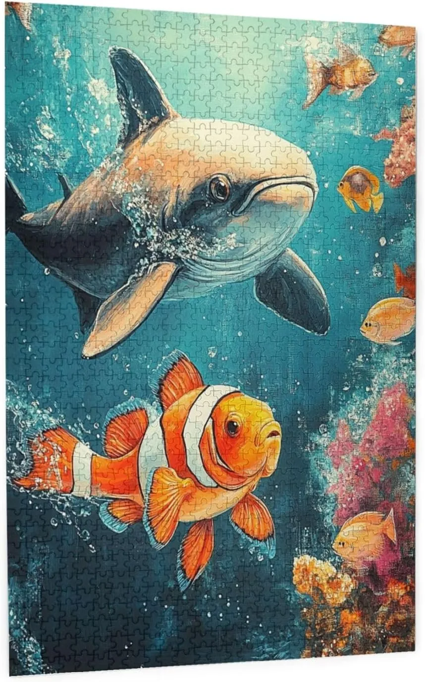 1000 Piece Wooden Jigsaw Puzzle for Adults,Mysterious Deep-Sea Fish with Bioluminescent,Brain Training Challenge,Stress Relief Activity, Enchanting Ocean Artwork,Eco-Friendly Pieces