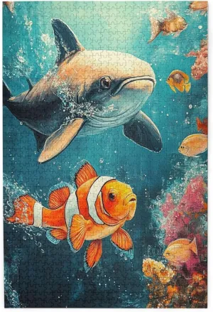1000 Piece Wooden Jigsaw Puzzle for Adults,Mysterious Deep-Sea Fish with Bioluminescent,Brain Training Challenge,Stress Relief Activity, Enchanting Ocean Artwork,Eco-Friendly Pieces