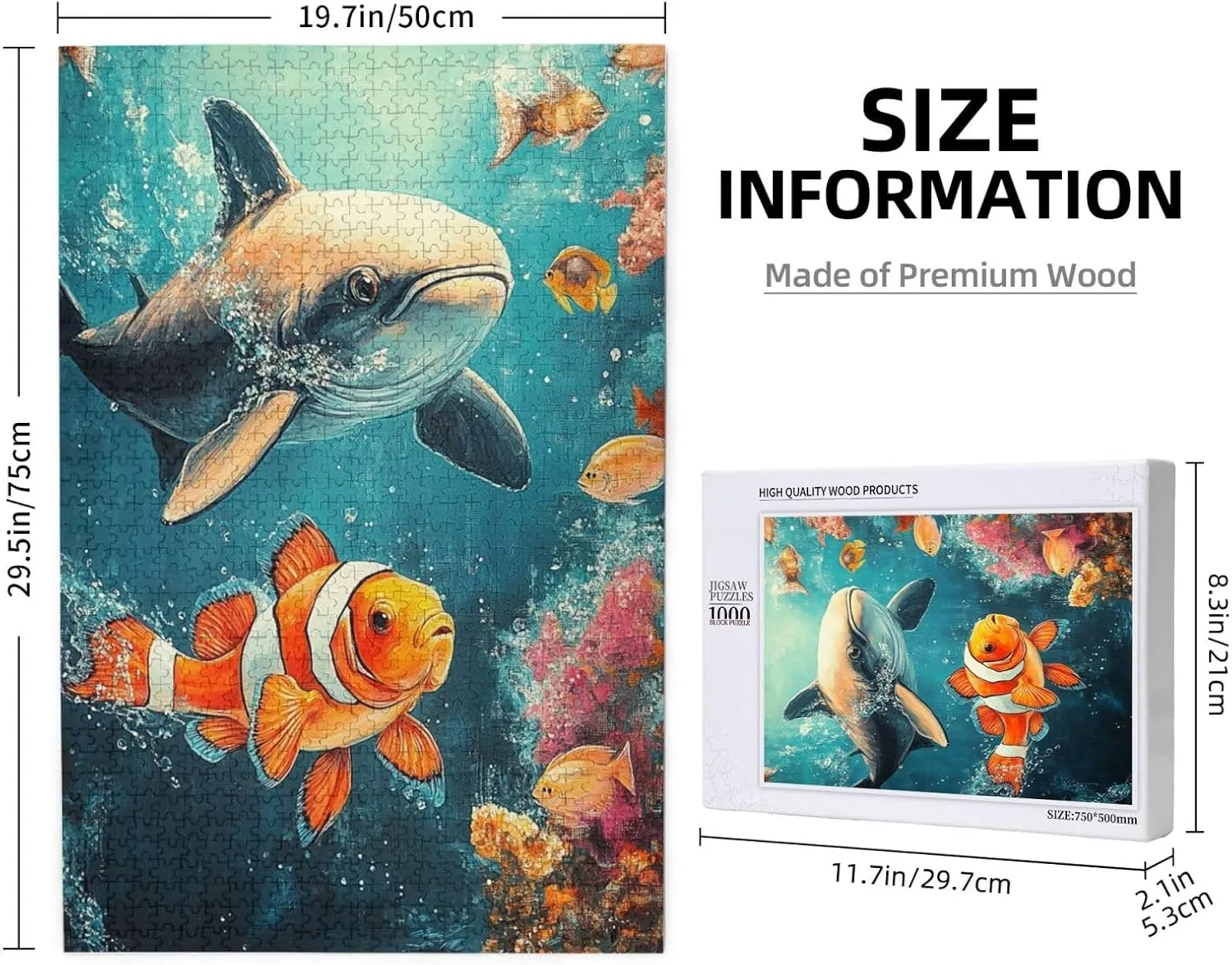 1000 Piece Wooden Jigsaw Puzzle for Adults,Mysterious Deep-Sea Fish with Bioluminescent,Brain Training Challenge,Stress Relief Activity, Enchanting Ocean Artwork,Eco-Friendly Pieces