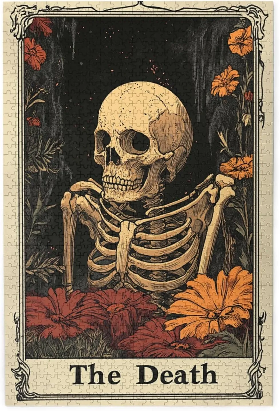 1000 Piece Wooden Puzzle for Adults,Skeletal Tarot Card with Intricate Death Symbolism,Brain Training Challenge,Stress Relief Activity,Gothic Divination Artwork,Eco-Friendly Pieces