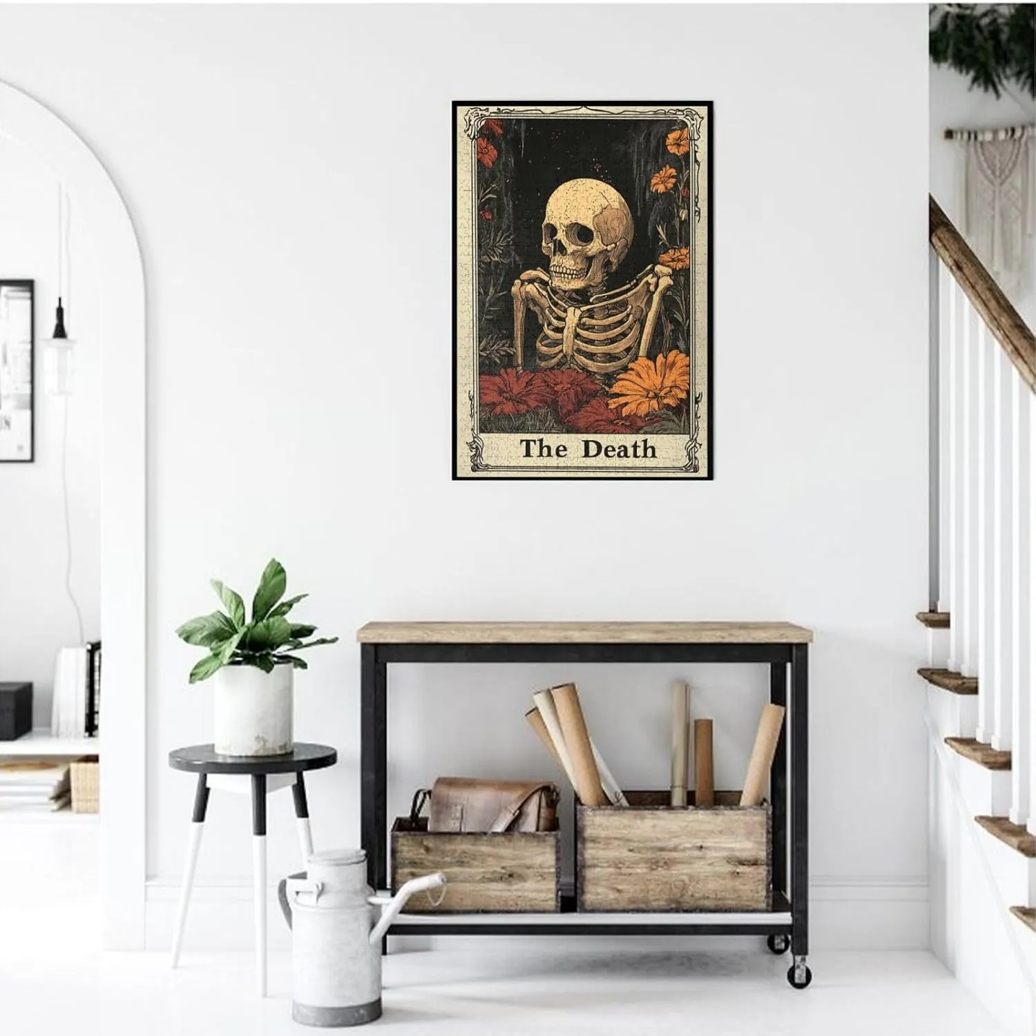1000 Piece Wooden Puzzle for Adults,Skeletal Tarot Card with Intricate Death Symbolism,Brain Training Challenge,Stress Relief Activity,Gothic Divination Artwork,Eco-Friendly Pieces