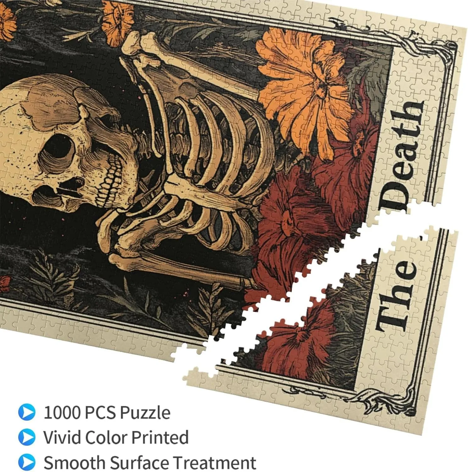 1000 Piece Wooden Puzzle for Adults,Skeletal Tarot Card with Intricate Death Symbolism,Brain Training Challenge,Stress Relief Activity,Gothic Divination Artwork,Eco-Friendly Pieces