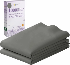 1000 Thread Count, Soft & Smooth, 100% Cotton Sateen Weave, Hotel-Quality, Set of 2 Classic Style Grey Pillow Case Queen Size Fits Std & Queen Size Pillows