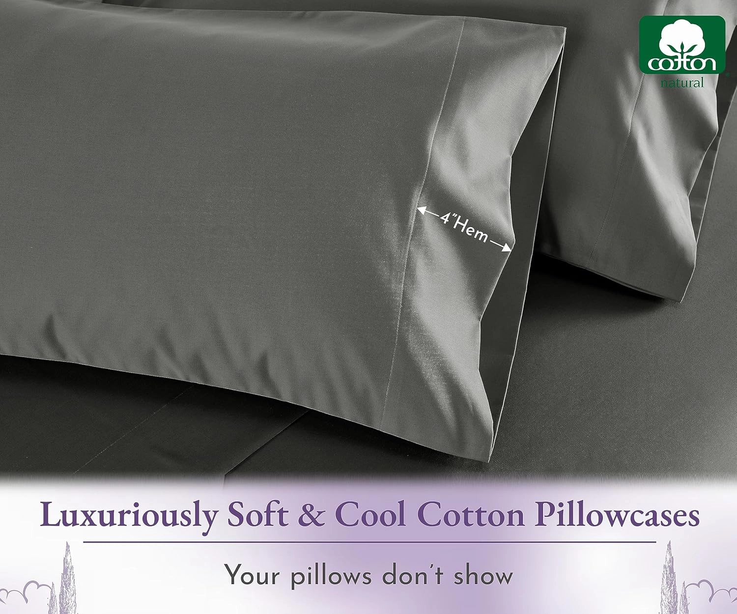 1000 Thread Count, Soft & Smooth, 100% Cotton Sateen Weave, Hotel-Quality, Set of 2 Classic Style Grey Pillow Case Queen Size Fits Std & Queen Size Pillows