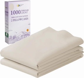 1000 Thread Count, Soft & Smooth, 100% Cotton Sateen Weave, Hotel-Quality, Set of 2 Classic Style Ivory Pillow Cases Queen Size Fits Std & Queen Size Pillows
