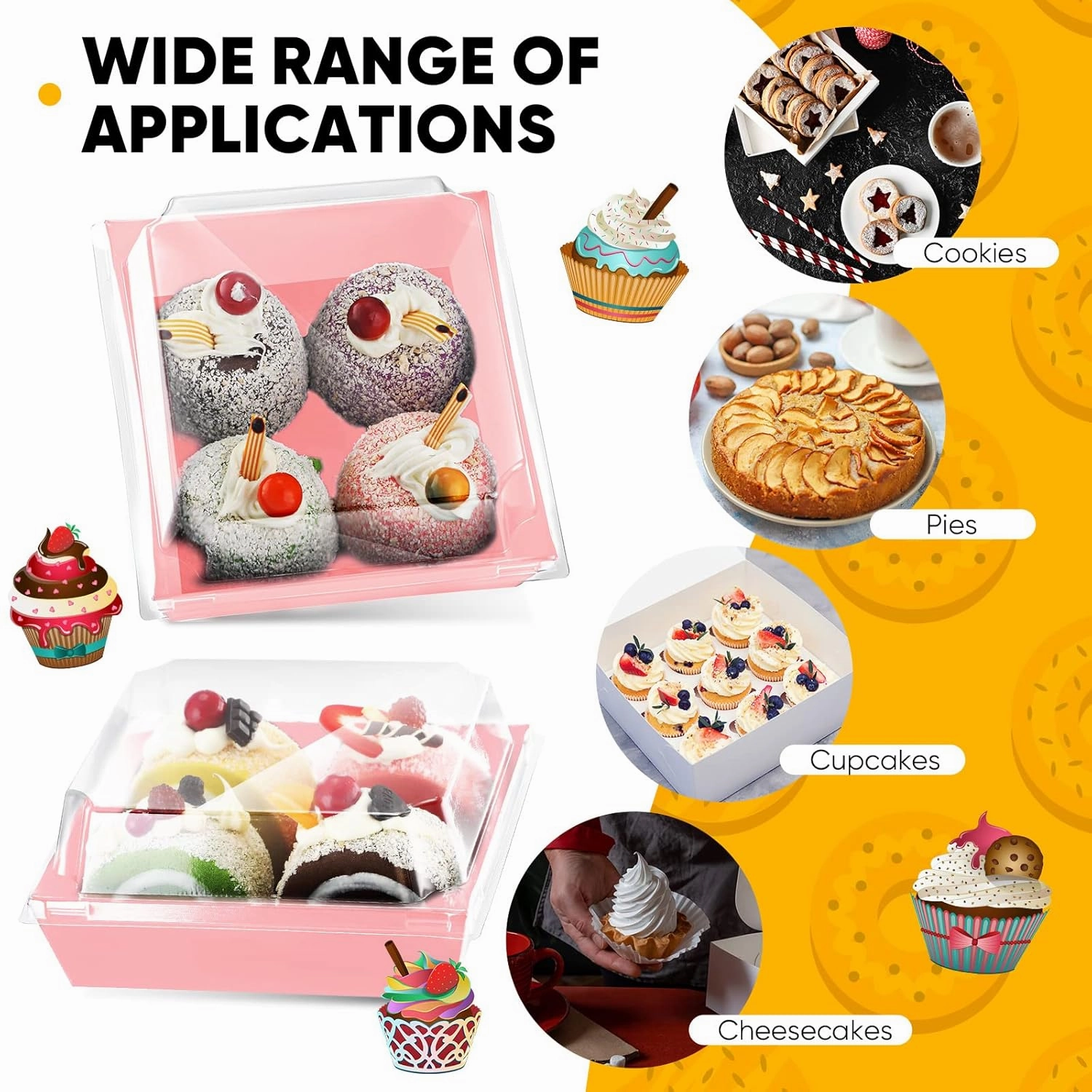 100 Pack Charcuterie Boxes with Clear Lids Valentine‘s Day 5 Inch Cookie Boxes Disposable Cake Case Paper Square Cookie Containers Dessert for Sandwich Slice Cake Hot Cocoa Bombs Strawberries(Pink)