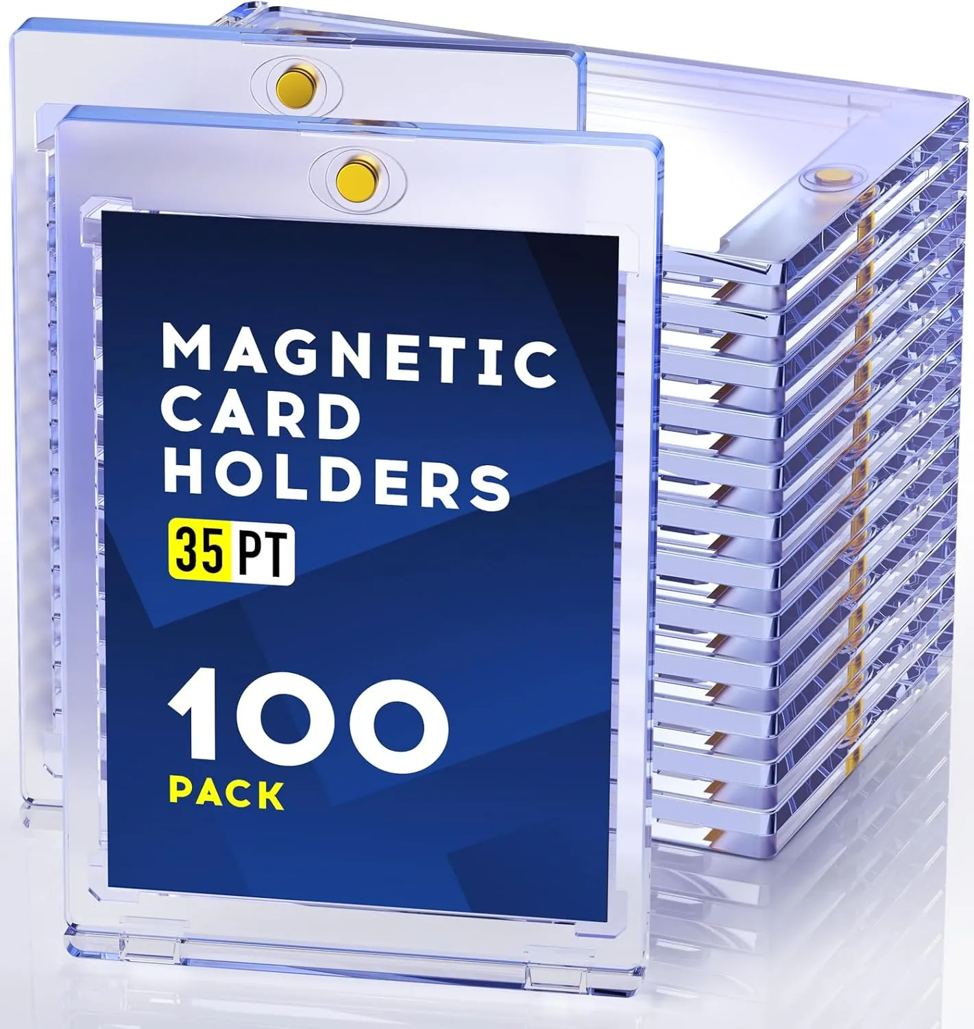 100ct Magnetic Card Holder, 35pt One Touch Card Holder, U-V Protectors Hard Plastic for Trading Cards, Magnet Case, Sports, Football, Baseball Cards Holder