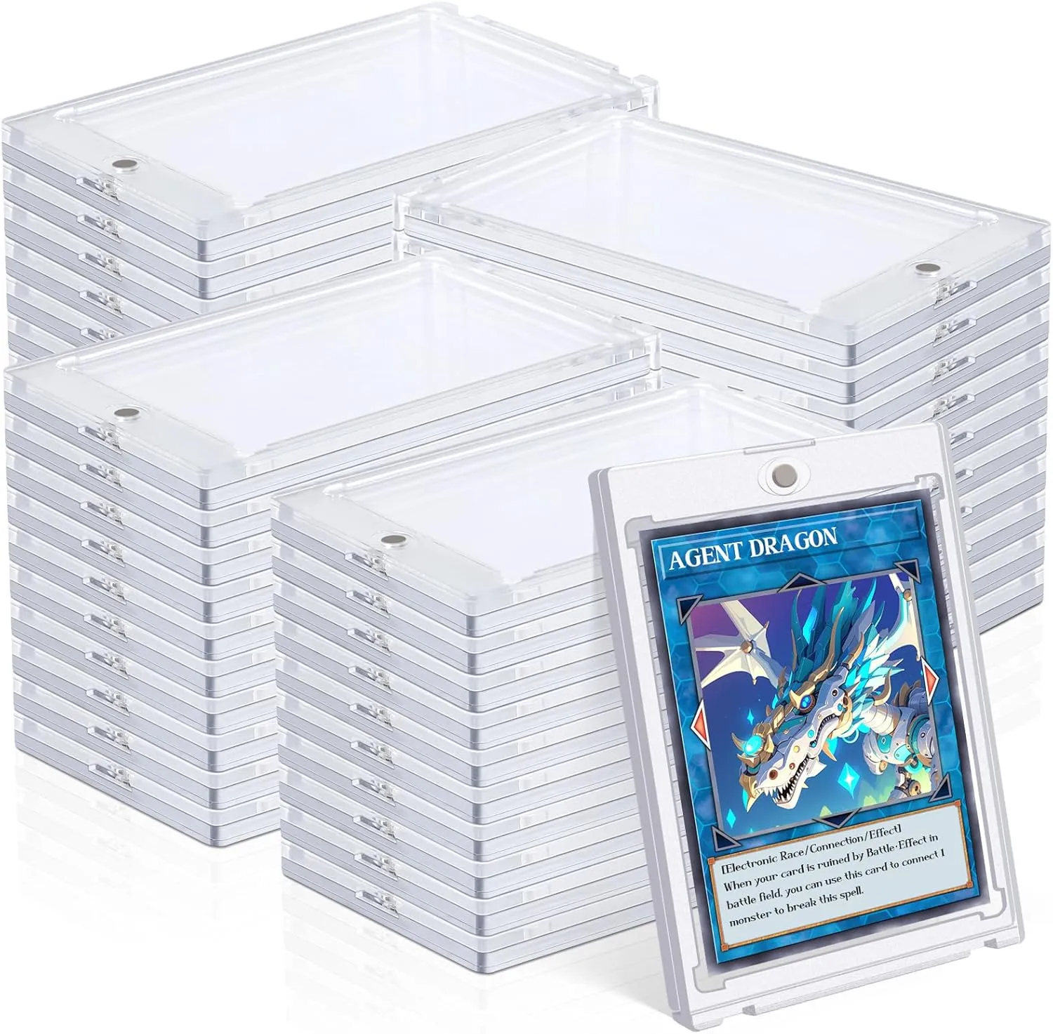 100ct Magnetic Holders for Trading Cards, 35pt Acrylic Protectors, Baseball Display Case Fit for Sports, MTG, Standard Cards (Clear)