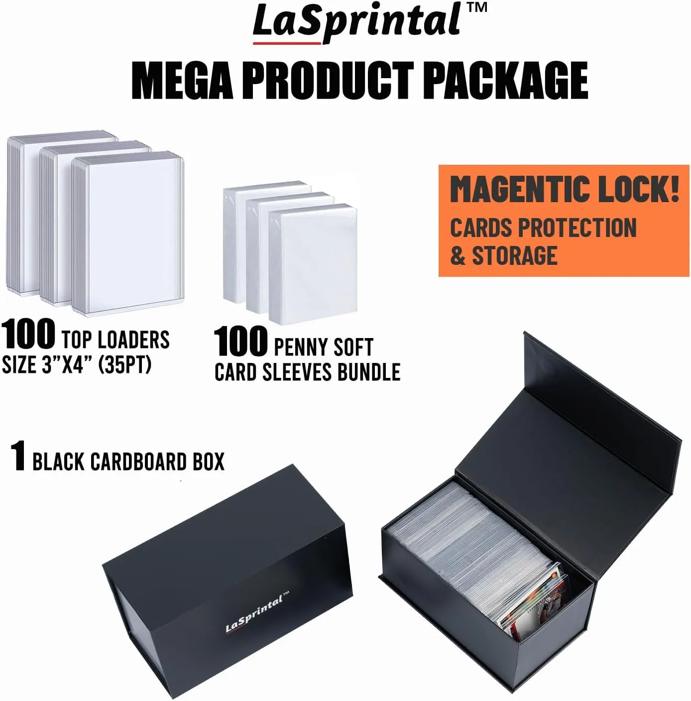 100pcs Top Loaders for Cards 3”x4” Premium Quality 35PT Toploaders Top Loader Sleeves for Collectible Trading Cards Compatible with Baseball Card MTG Kpop Photocards w/Cardboard Box
