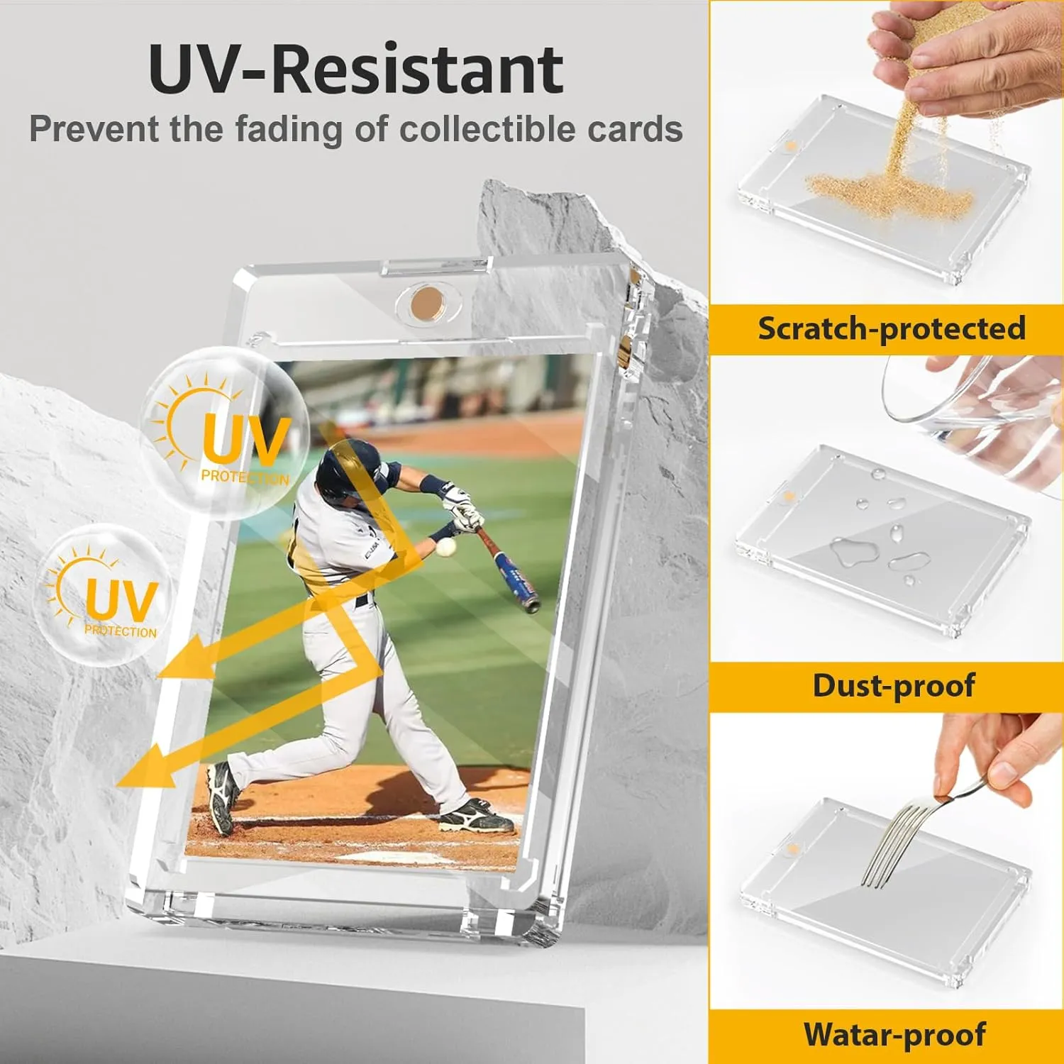 100PT Magnetic Card Holder for Trading Cards, 15 Pack One Card Touch Holder, U-V Protection Baseball Card Display Case Hard Plastic Protector for Basketball Sports Game