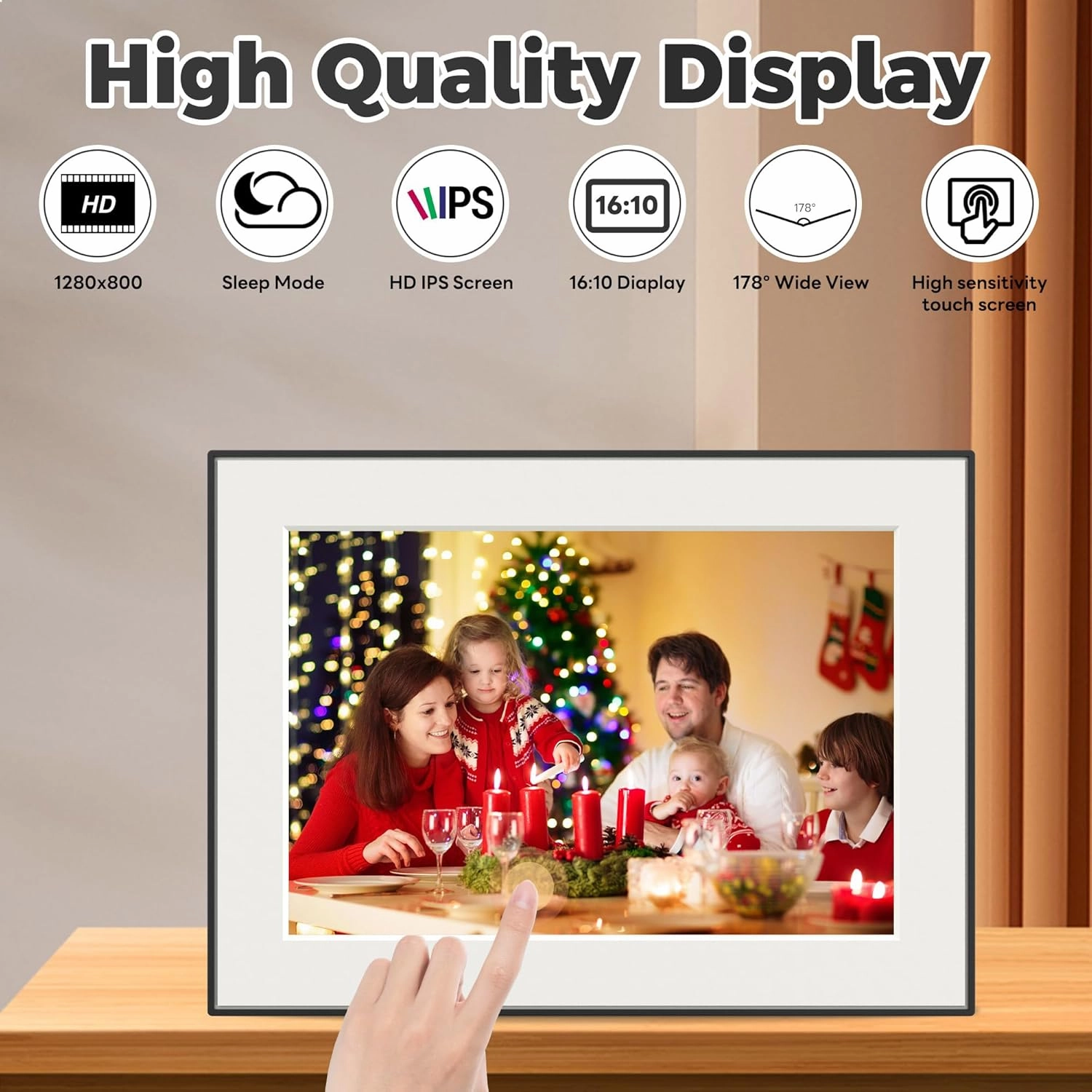 10.6 Inch Digital Photo Frame with 64GB Storage, 1920x1280 Resolution, Touch Screen, Frameo App for Instant Photo & Video Sharing Anywhere, Supports SD Card & USB Upload, Auto Rotate.