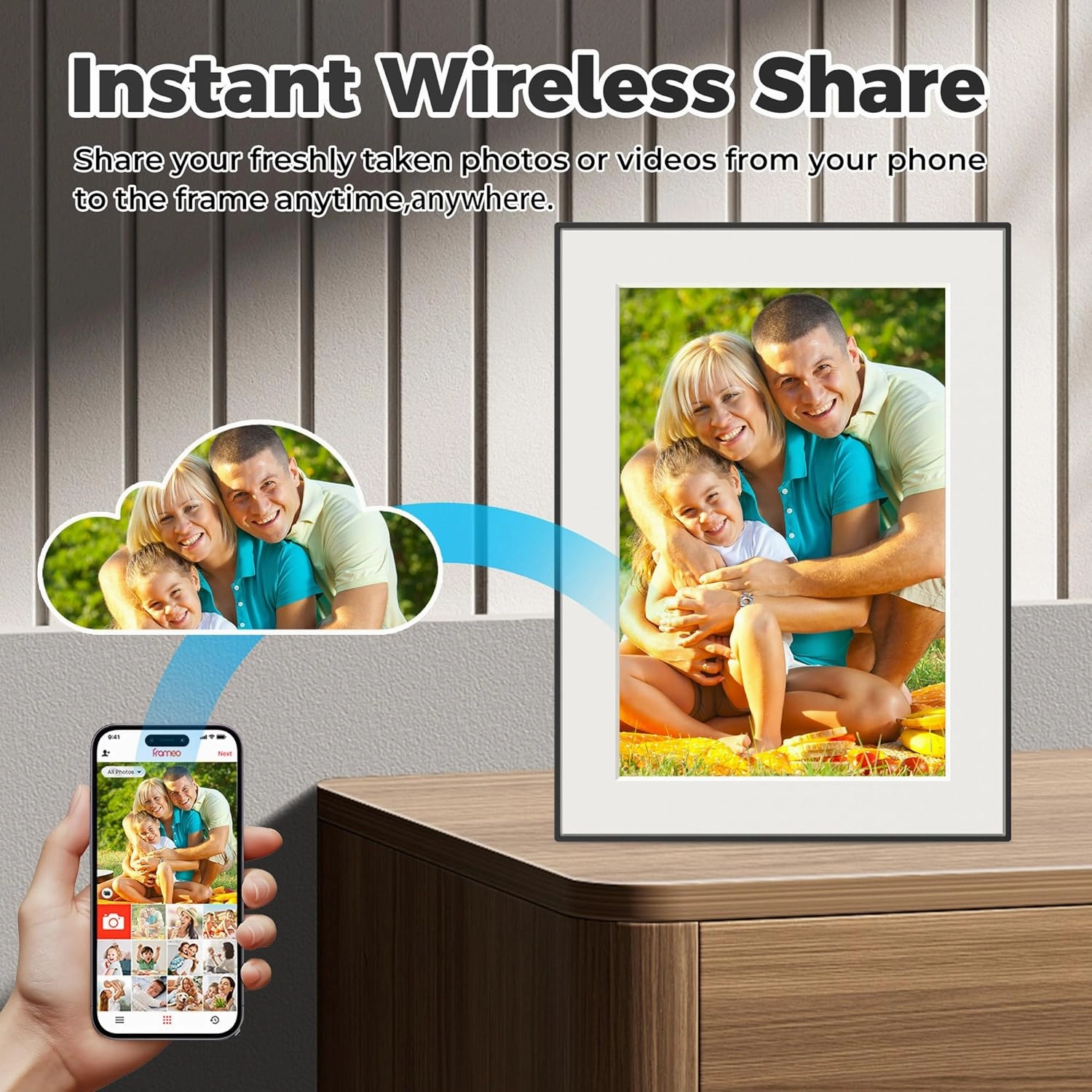 10.6 Inch Digital Photo Frame with 64GB Storage, 1920x1280 Resolution, Touch Screen, Frameo App for Instant Photo & Video Sharing Anywhere, Supports SD Card & USB Upload, Auto Rotate.
