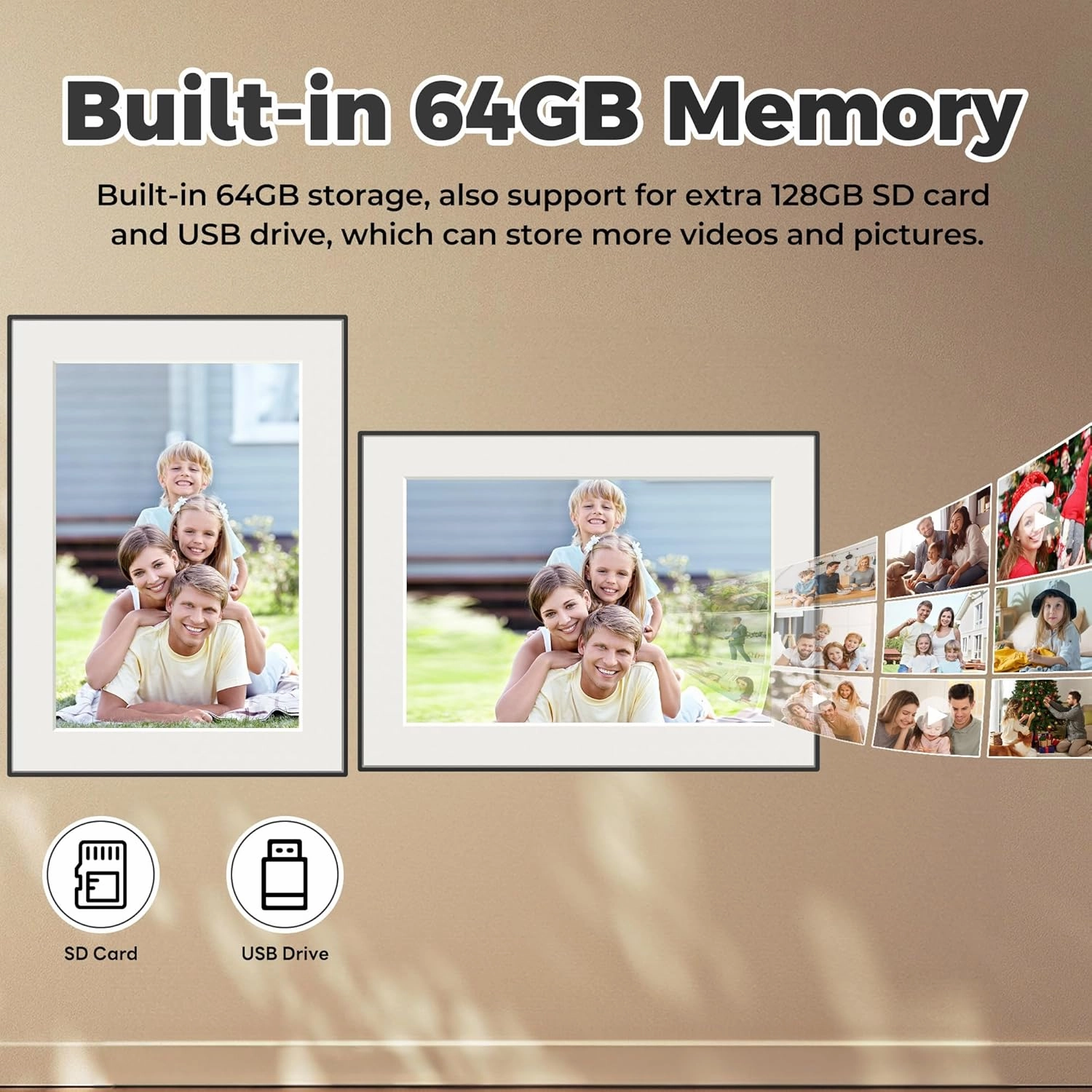 10.6 Inch Digital Photo Frame with 64GB Storage, 1920x1280 Resolution, Touch Screen, Frameo App for Instant Photo & Video Sharing Anywhere, Supports SD Card & USB Upload, Auto Rotate.