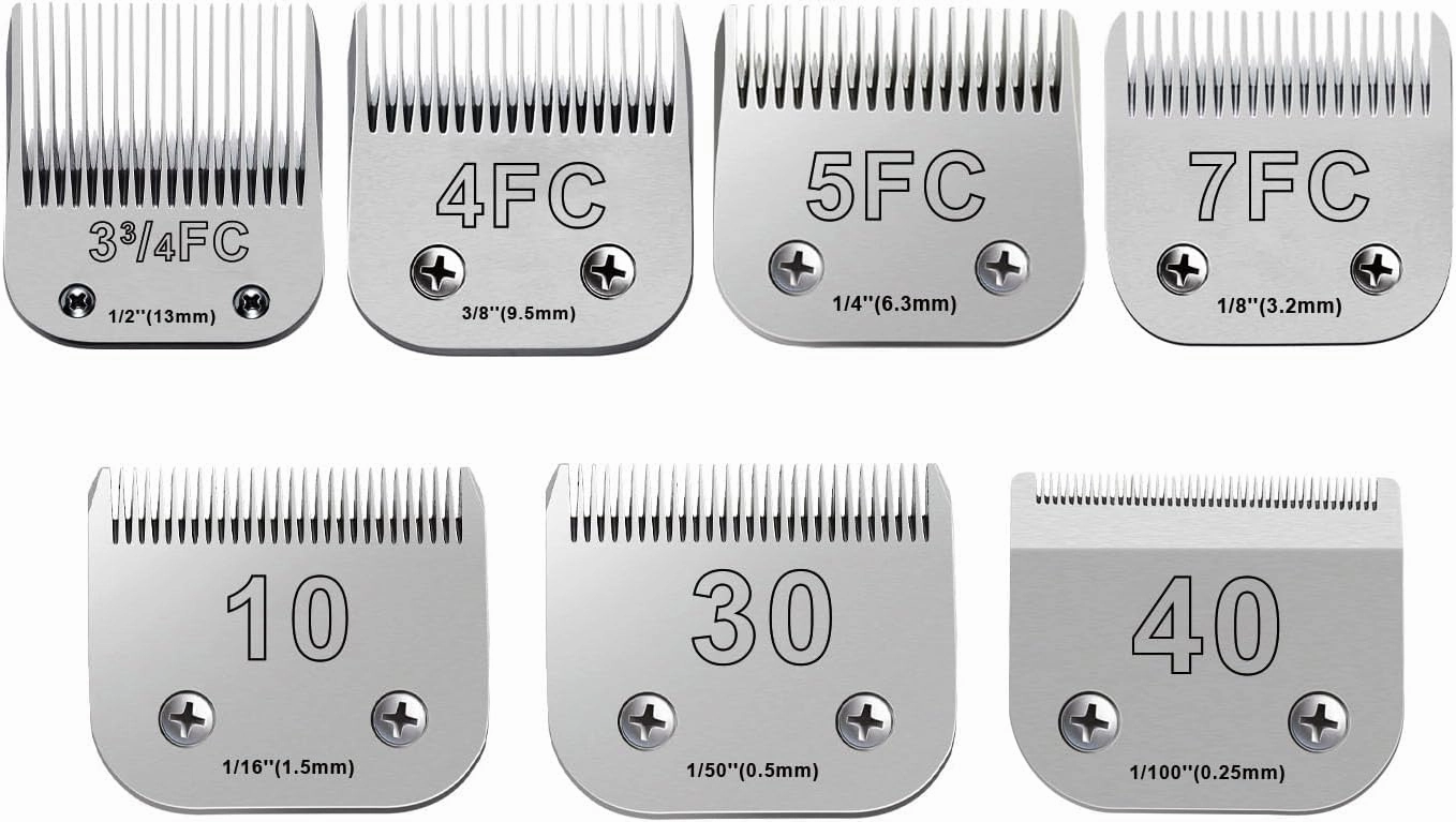 10 Blades Dog Grooming Blades Compatible with Andis,Oster A5,Wahl km10 Dog Clippers, Detachable Dog Clipper Replacement Blade for Dog Cat Horse Animal,Size :7PCS-#10 30 40 3FC 4FC 5FC 7FC