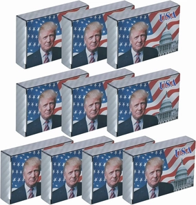 10 Pack Donald Trump Playing Cards - Silver Plated Deck of Waterproof Poker Cards for Game, Table Games, Good Gift for Friends, Men, Boyfriends
