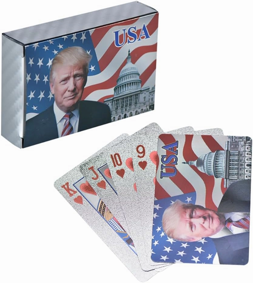 10 Pack Donald Trump Playing Cards - Silver Plated Deck of Waterproof Poker Cards for Game, Table Games, Good Gift for Friends, Men, Boyfriends