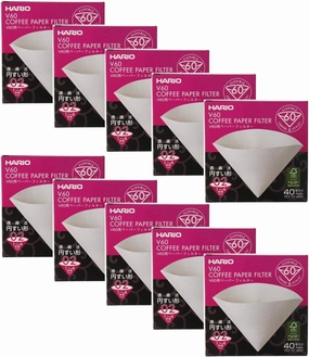 10 X Hario V60 Size 02 40-Count Boxed Coffee White Paper Filters, 10 Boxed Value Set (Total of 400 Sheets)