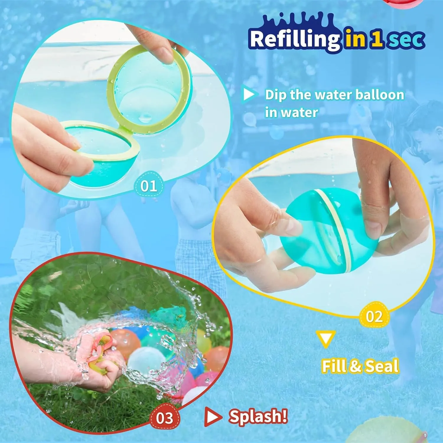 10Pcs Reusable Water Balloon Pool Toys,Refillable Magnetic Water Ball for Beach,Quick Fill & Self-Sealing Water Bombs for Kids Outdoor Backyard Summer Activities Water Games (10-pcs)