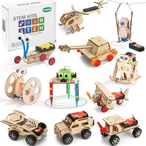 11 in 1 STEM Robot Building Kits for Kids, Wooden Car Model Kit for Boys Ages 6-8, Science Projects Electronic Motor Woodworking STEM Toys for Girls Age 6 7 8 9 10 11 12 