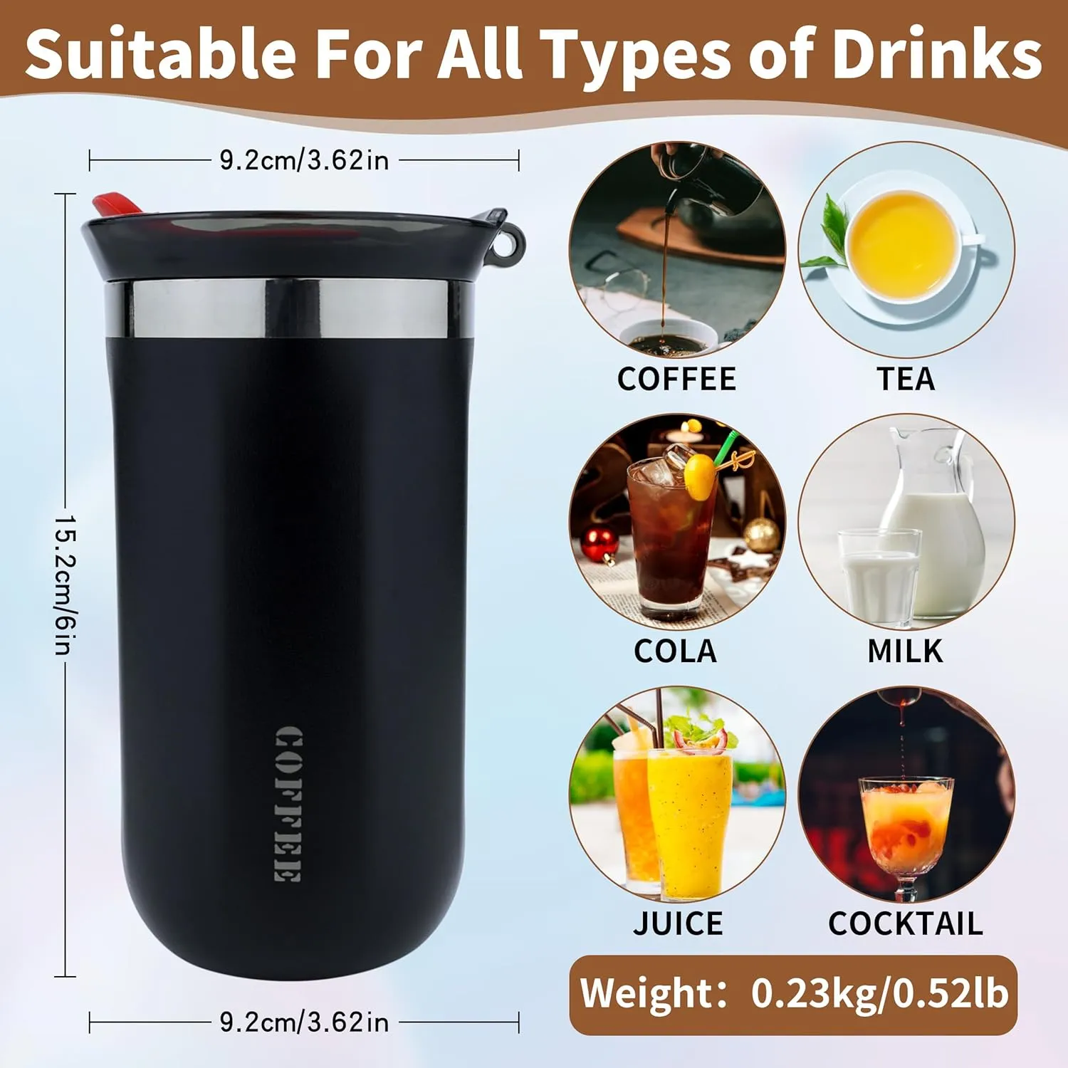 11 Oz Travel Coffee Mug - Insulated Reusable Stainless Steel Mug with Lid - Spill Proof for Hot and Iced Drinks