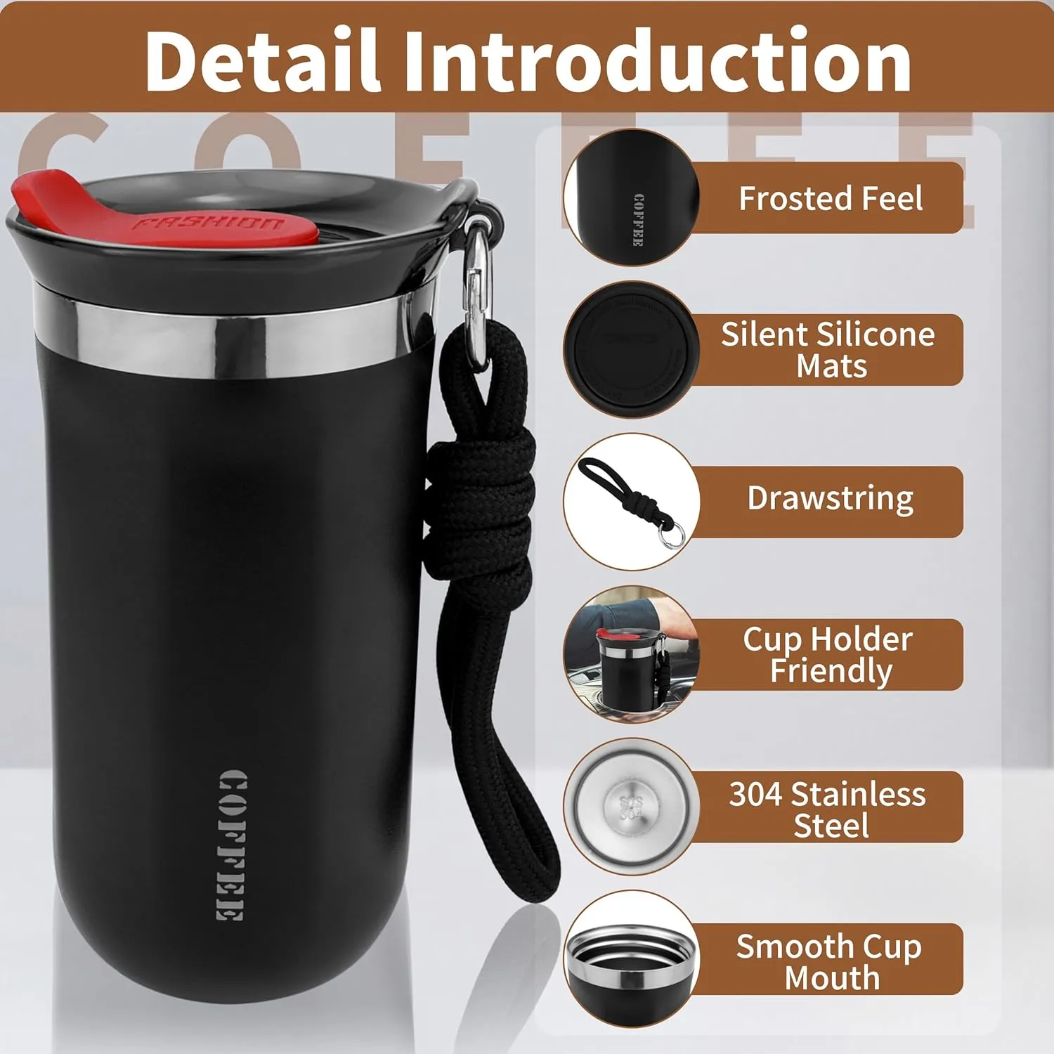 11 Oz Travel Coffee Mug - Insulated Reusable Stainless Steel Mug with Lid - Spill Proof for Hot and Iced Drinks