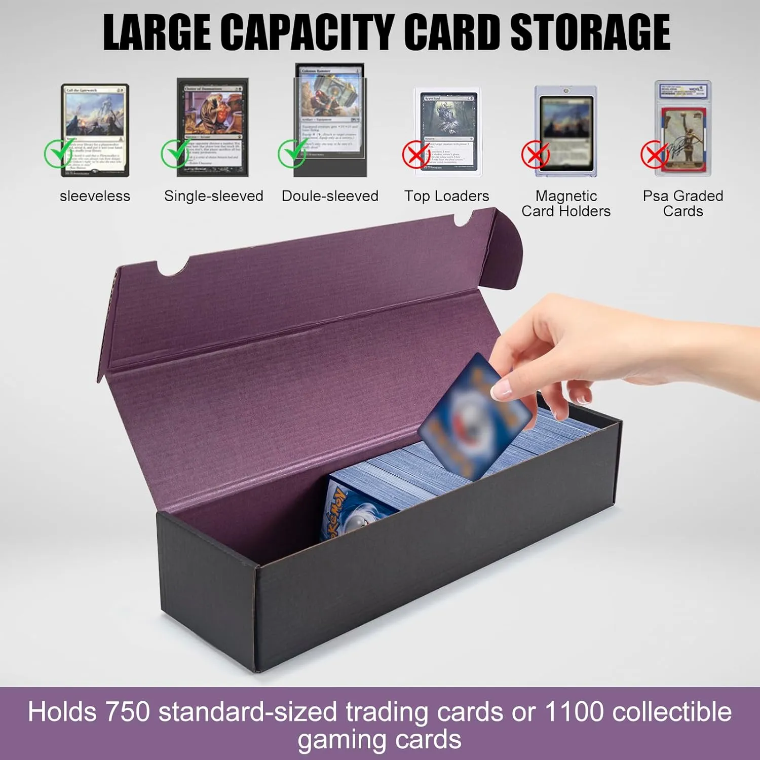 1100  Trading Card Storage Box, 6-Pack Corrugated Cardboard Bulk Sports Storage Box for TCG/Magic/Mtg Basketball Cards, Collectible Trading Cards (Black&Purple)