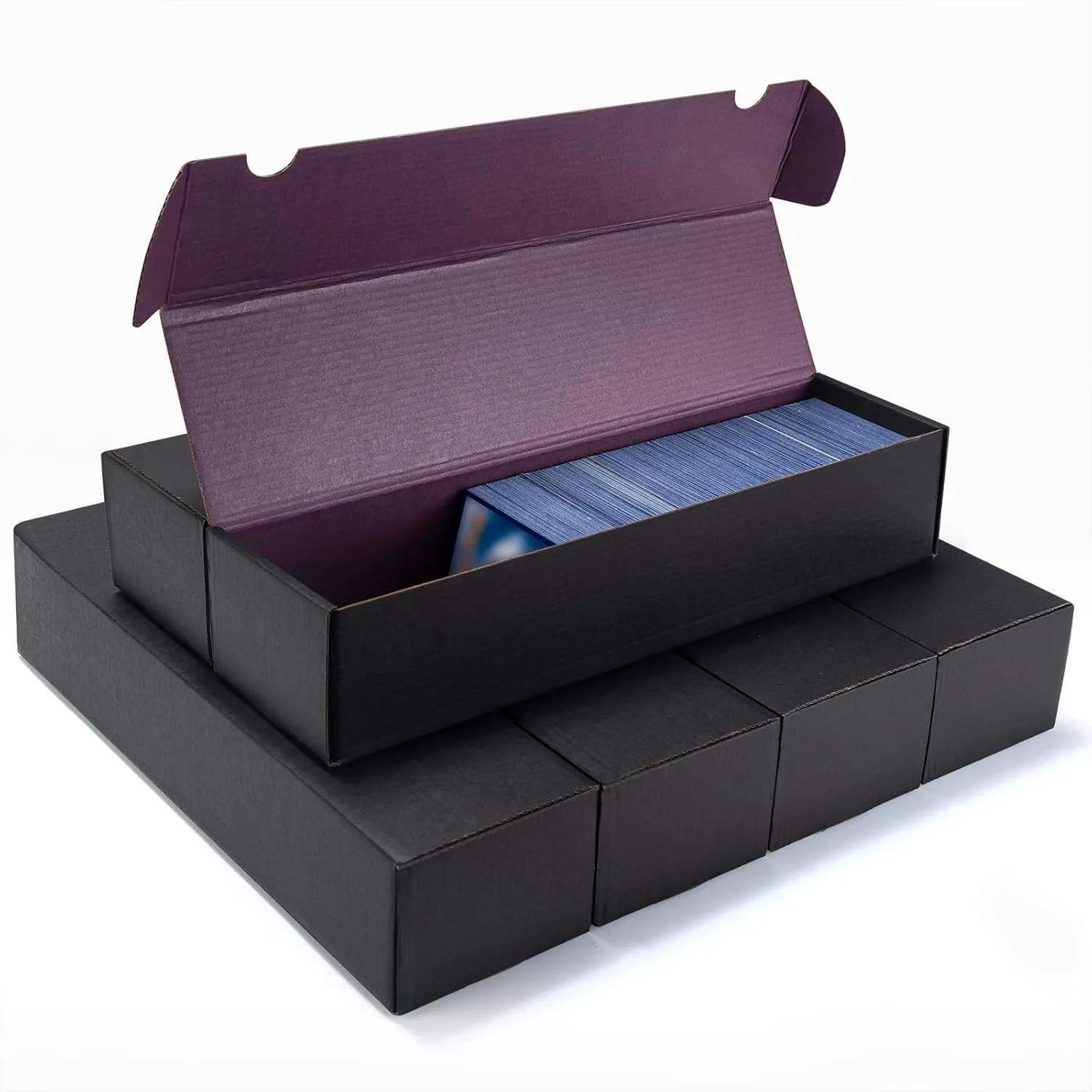 1100  Trading Card Storage Box, 6-Pack Corrugated Cardboard Bulk Sports Storage Box for TCG/Magic/Mtg Basketball Cards, Collectible Trading Cards (Black&Purple)