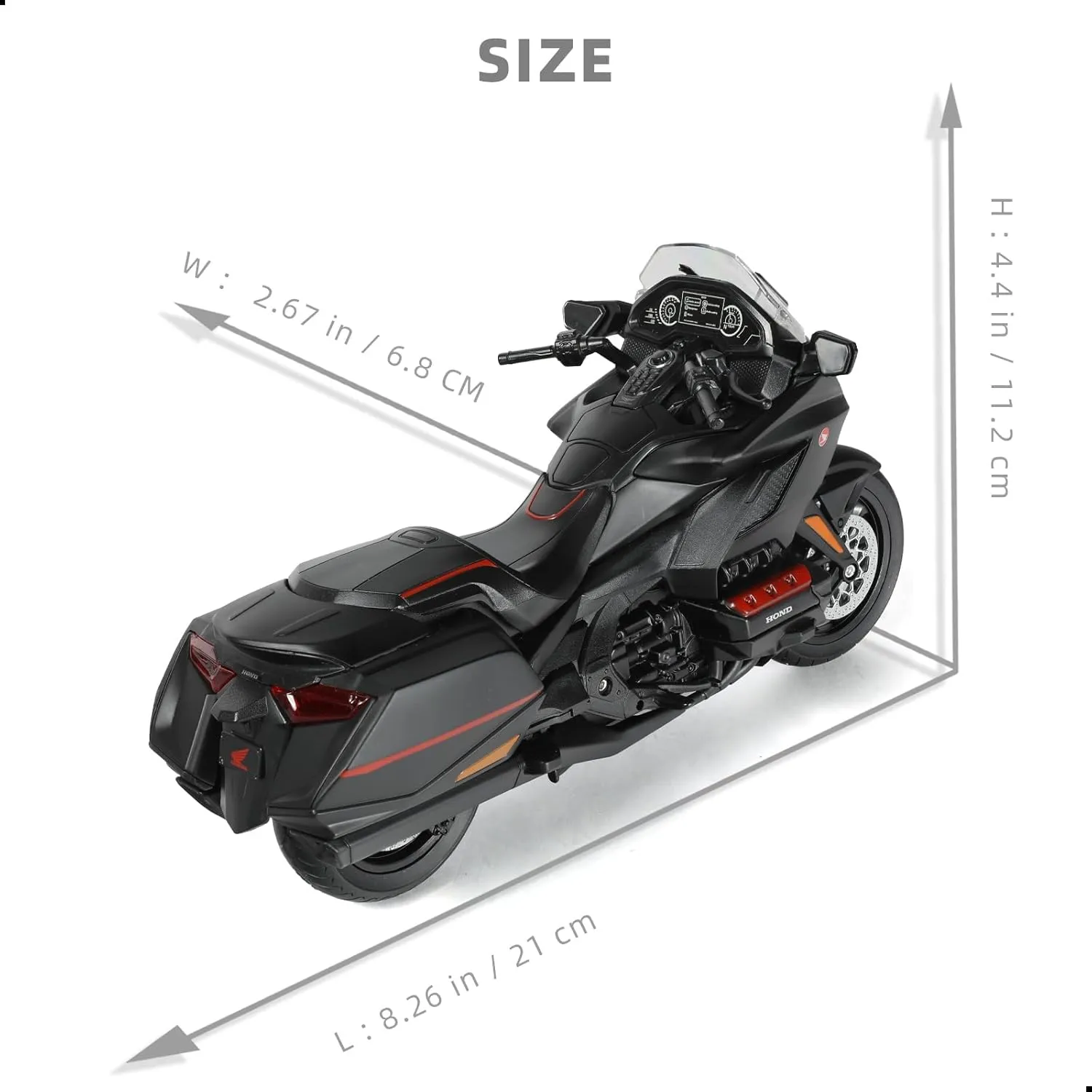 1:12 Motorcycle Model Toy for Honda Glodwing Metal Die-cast with Plastic Motorcycle Model for Welly No Assembly Required Mini Finished Moto Gift for Adult（Black）