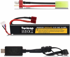 11.1V Airsoft Battery 2800mAh - Lipo Batteries 30C & XH-4P Connector with T Plug to Mini Tamiya Conversion Cable Rechargeable USB Charger for Airsoft Model Rifle Gel Blaster Accessories