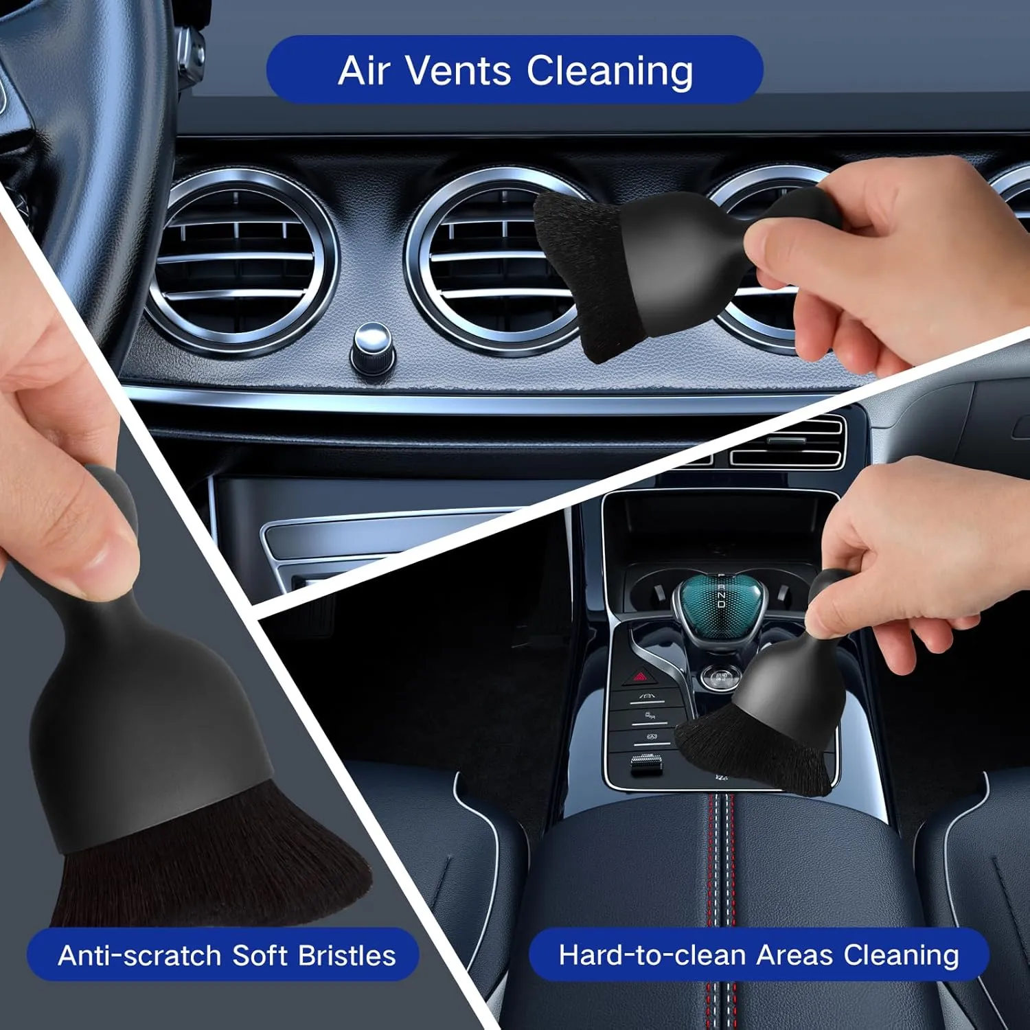 11pcs Windshield Cleaner Tool, Car Window Cleaning Wash Kit with 6 Reusable Microfiber Pads 2 Spray Bottles and Extendable Handles Auto Glass Wiper Kit, Blue