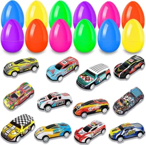 12 Pack Prefilled Easter Eggs with Cars Toys Inside, Easter Eggs Filled Alloy Pull Back Racing Cars for Kids Easter Basket Stuffers Gifts Easter Egg Hunt Party Favors Supplies