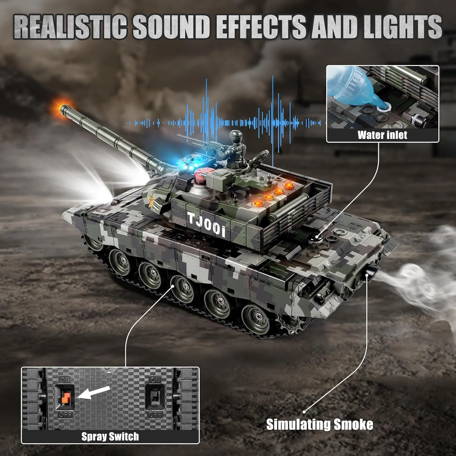 1/24 RC Battle Tank Set, Remote Control Chinese Type 99 and Russian T90 Army Toy That Shoots for Kids and Adults, 2.4G RC Vehicle Model Tank 6  Year Old with Sound, Smoke and Lights