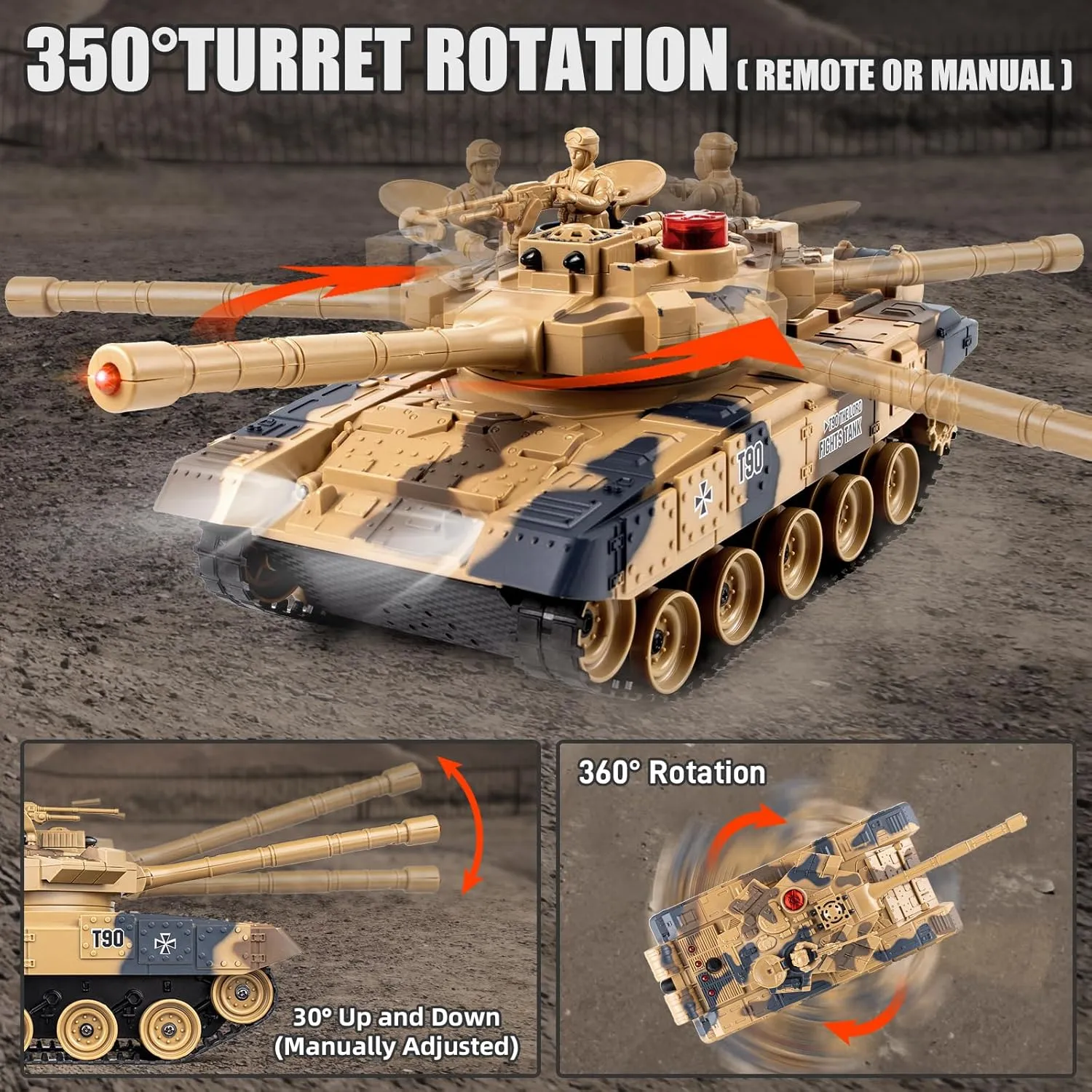 1/24 RC Battle Tank Set, Remote Control Chinese Type 99 and Russian T90 Army Toy That Shoots for Kids and Adults, 2.4G RC Vehicle Model Tank 6  Year Old with Sound, Smoke and Lights