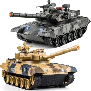 1/24 RC Battle Tank Set, Remote Control Chinese Type 99 and Russian T90 Army Toy That Shoots for Kids and Adults, 2.4G RC Vehicle Model Tank 6  Year Old with Sound, Smoke and Lights