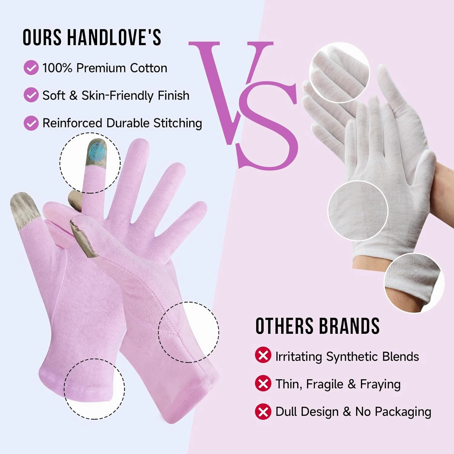 12 Pairs Premium 100% Cotton Gloves Moisturizing Gloves for Dry Hands & Eczema | Overnight Sleeping Gloves, Eczema Gloves | Reusable| Touchscreen, Purple