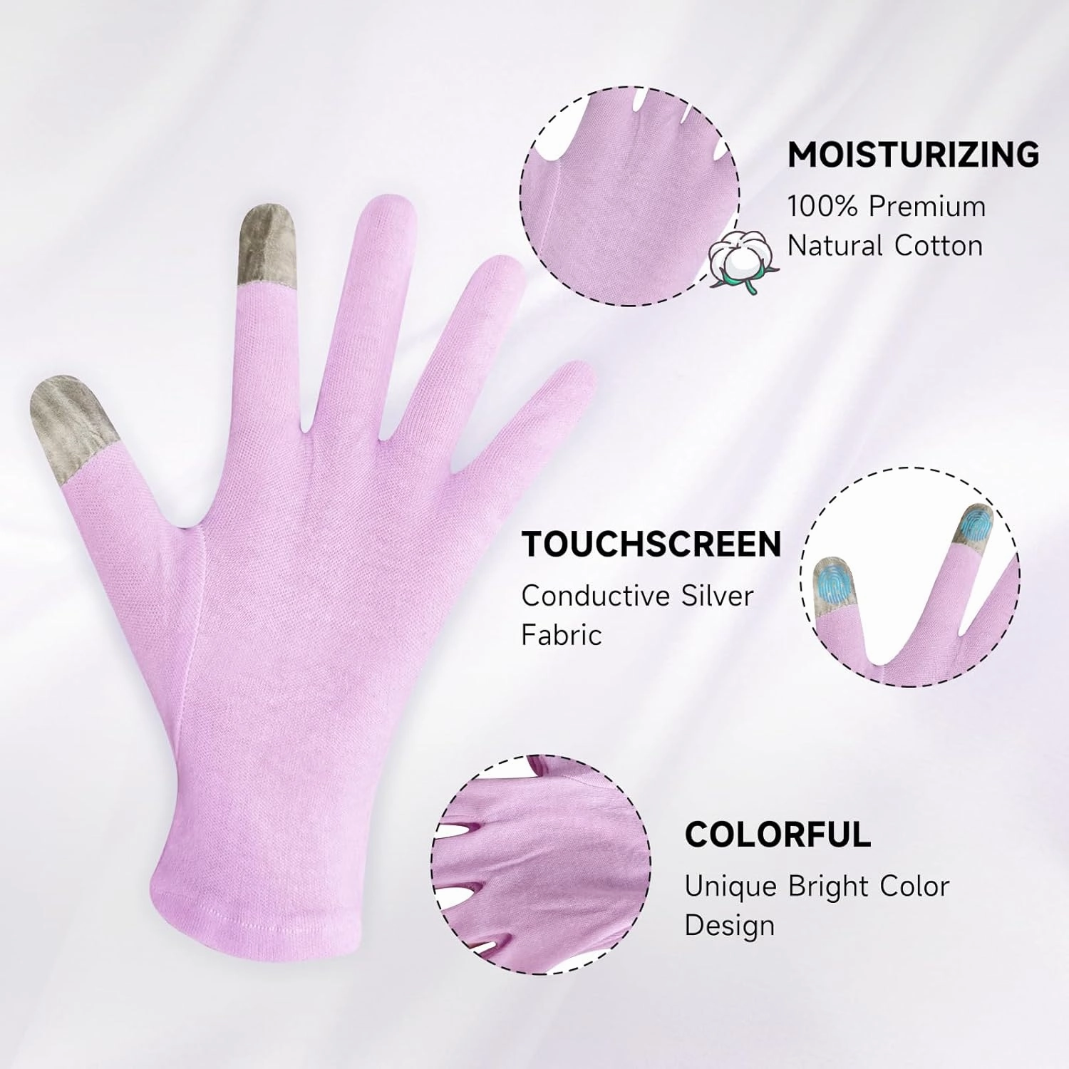 12 Pairs Premium 100% Cotton Gloves Moisturizing Gloves for Dry Hands & Eczema | Overnight Sleeping Gloves, Eczema Gloves | Reusable| Touchscreen, Purple