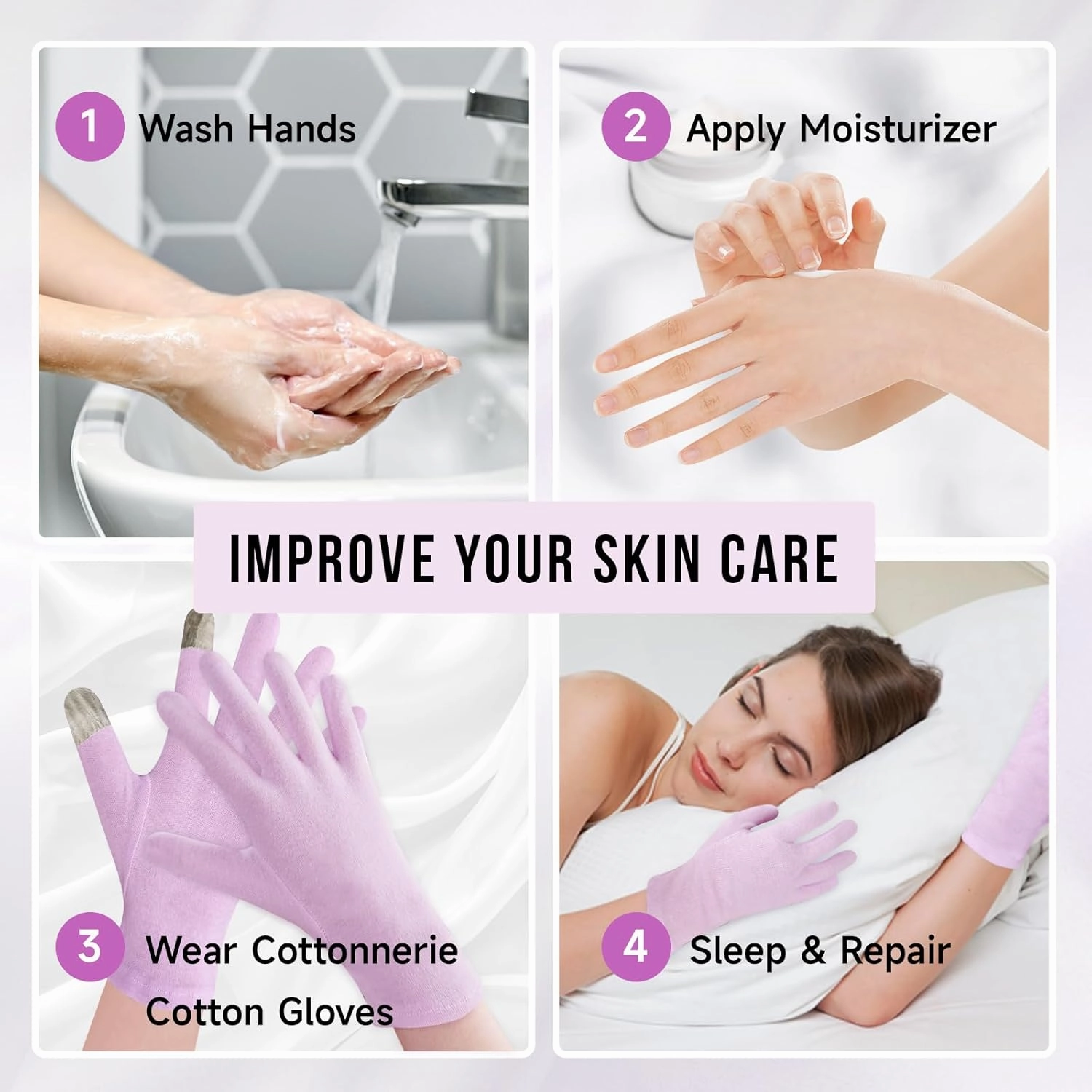 12 Pairs Premium 100% Cotton Gloves Moisturizing Gloves for Dry Hands & Eczema | Overnight Sleeping Gloves, Eczema Gloves | Reusable| Touchscreen, Purple