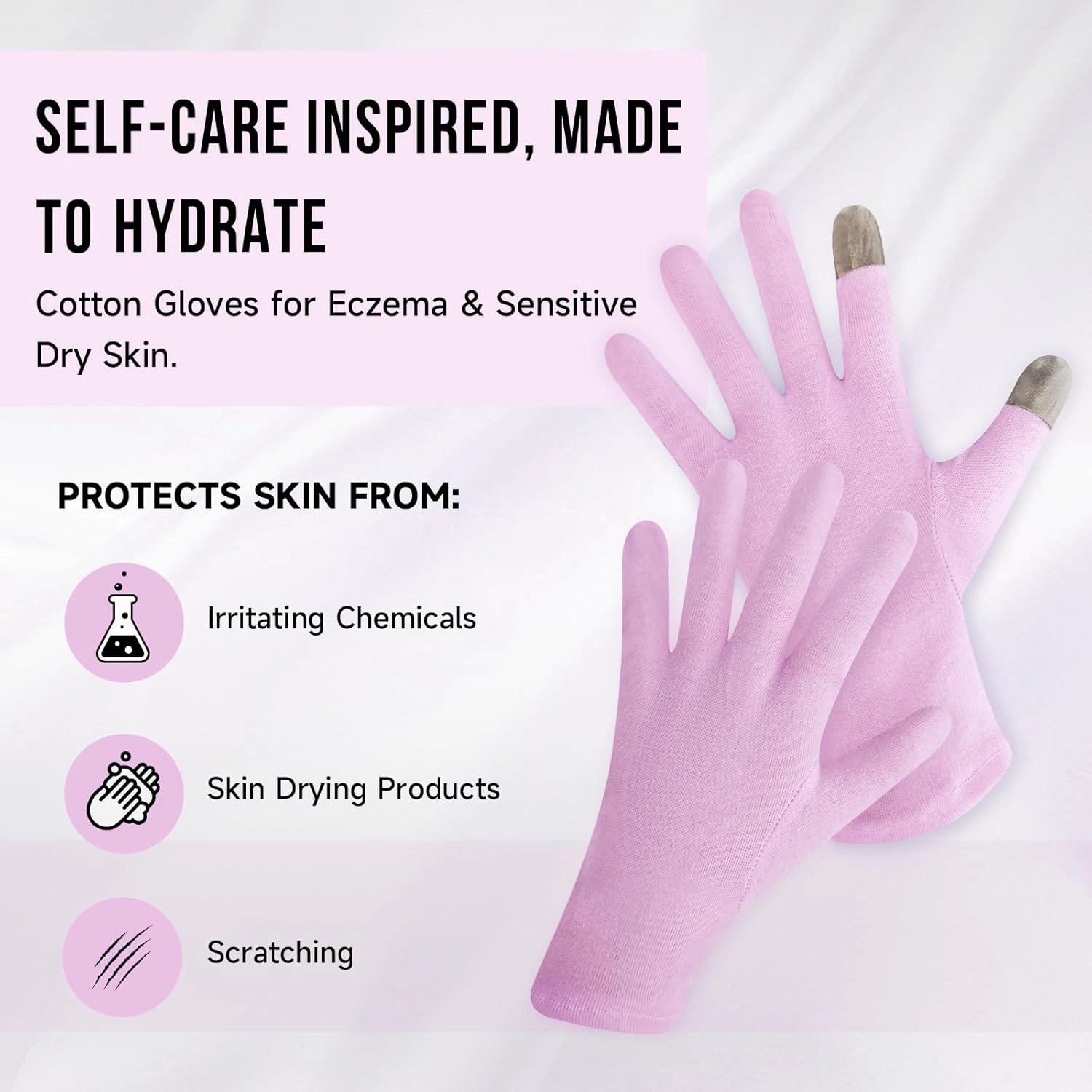 12 Pairs Premium 100% Cotton Gloves Moisturizing Gloves for Dry Hands & Eczema | Overnight Sleeping Gloves, Eczema Gloves | Reusable| Touchscreen, Purple