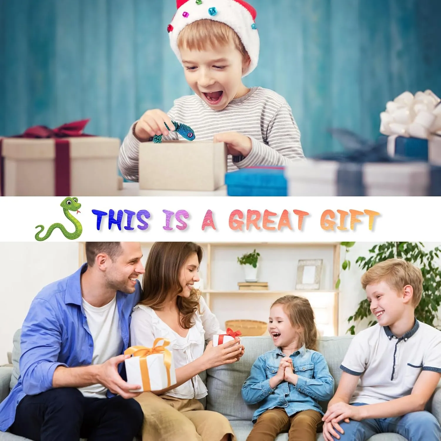 12in 3D Printed Snake Toys, 3D Printed Animals, Flexible 3D Printed Snake Stuff, Decorative for Boys Kids Home Decor Christmas Fidget Toys Gifts Halloween Decorations (8 pcs)