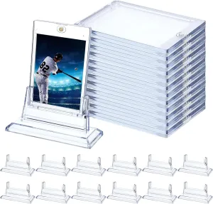 12Pcs Magnetic Card Holders for Trading Card, Baseball Card Protectors with 12 Stands, 35pt Acrylic Hard Card Sleeves Case for Sports Cards, Game Cards,Standard Cards Storage and Display