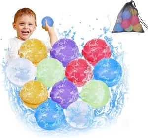 12Pcs Reusable Water Balloons, Silicone Refillable Water Splash Ball with Mesh Bag, Self-Sealing Magnetic Water Bomb for Kids Adults Outdoor Activities Water Fight Game Toy Summer Supplies