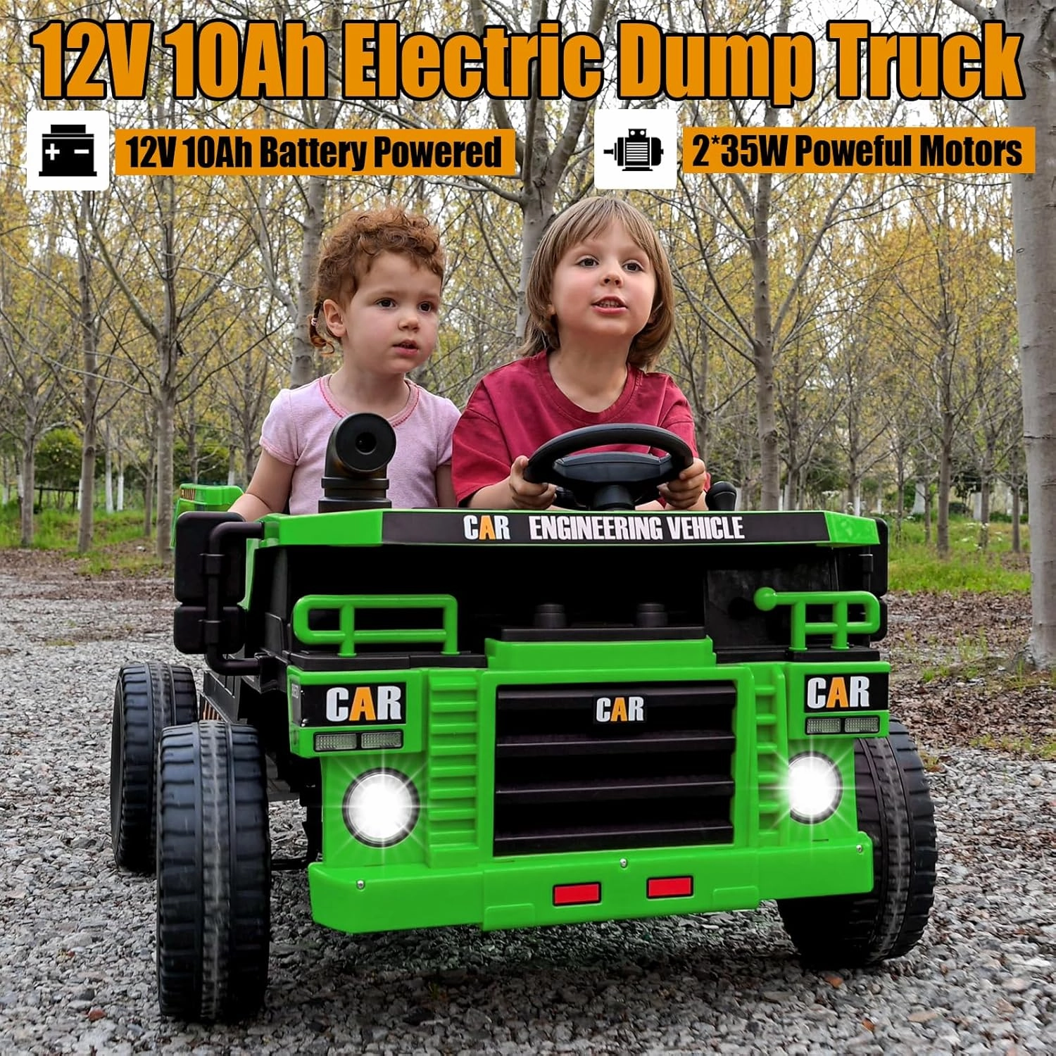 12V 10AH 2-Seater XL Kids Ride on Truck Electric Toy Car with Electric Dump Bed, Parents Remote Control Kids Car Tractor Toys Ride-on Dump Truck for Boys and Girls Ages 3 , Geen