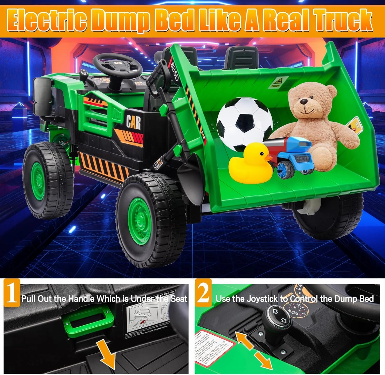 12V 10AH 2-Seater XL Kids Ride on Truck Electric Toy Car with Electric Dump Bed, Parents Remote Control Kids Car Tractor Toys Ride-on Dump Truck for Boys and Girls Ages 3 , Geen