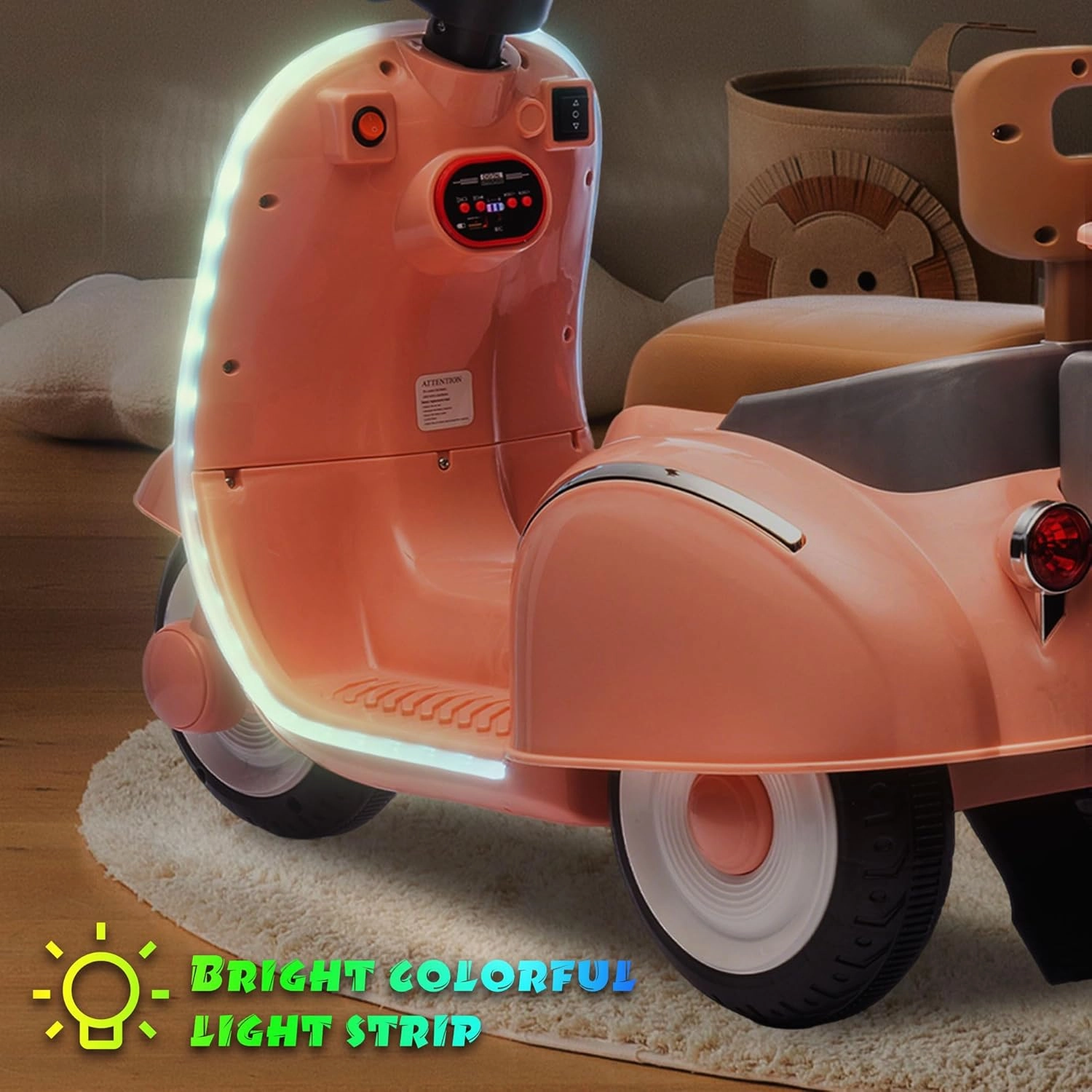 12V 2 Seater Dual Motor Kids Motorcycle, Girls Ride on Toys with Storage Compartments, Kids Ride On Car for Boys Girls, Anti-Slip & Backrest, USB, Bluetooth, Waterfall Light, Pink