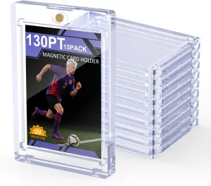 130PT 15 Pack Magnetic Card Holder for Trading Cards, One Card Touch Holder, U-V Protector Baseball Card Hard Plastic Cover for Football Basketball Sports Game