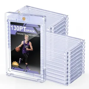 130PT 25 Pack Magnetic Card Holder for Trading Cards, One Card Touch Holder, U-V Protector Baseball Card Hard Plastic Cover for Football Basketball Sports Game