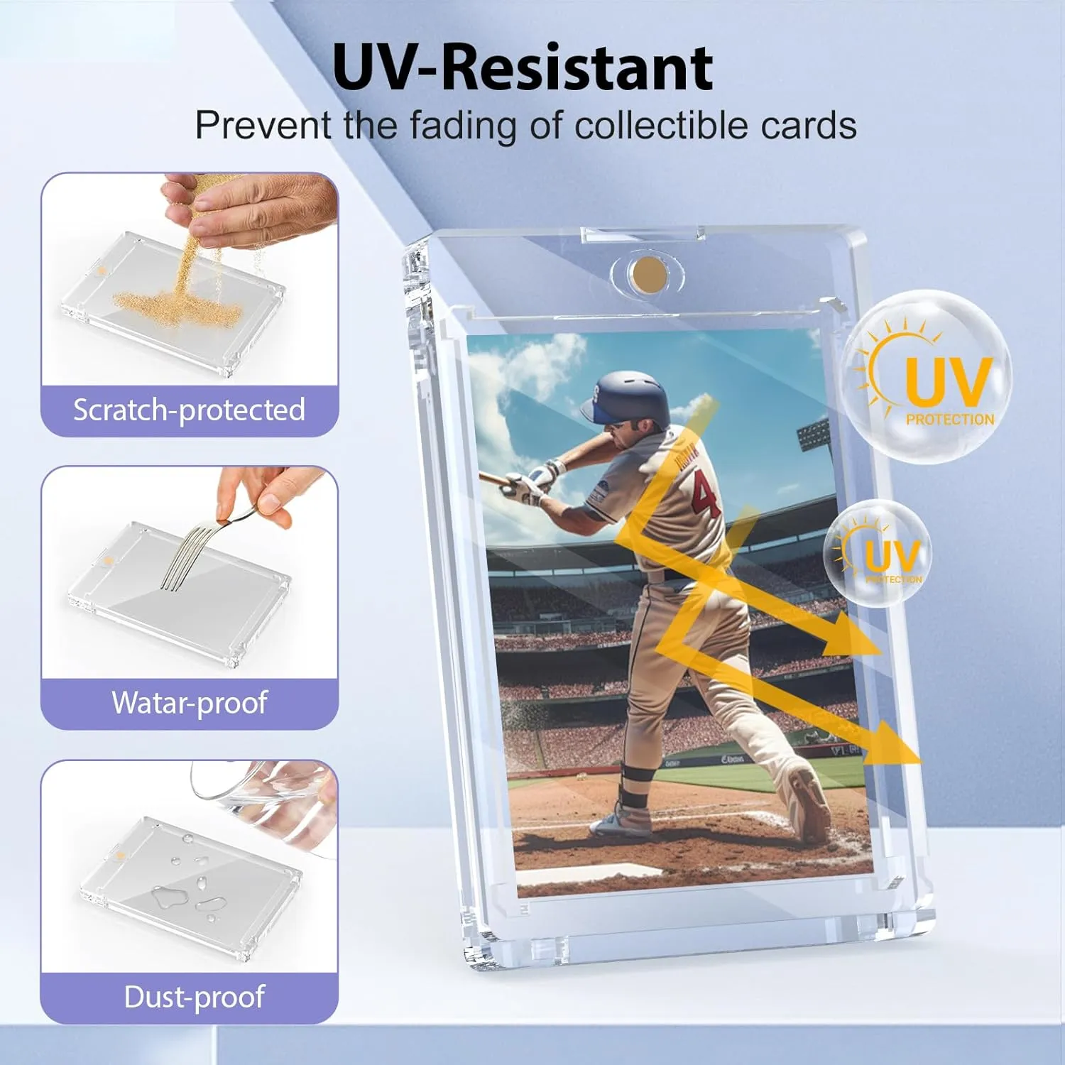 130PT 50 Pack Magnetic Card Holder for Trading Cards, One Card Touch Holder, U-V Protector Baseball Card Hard Plastic Cover for Football Basketball Sports Game
