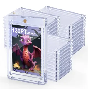 130PT 50 Pack Magnetic Card Holder for Trading Cards, One Card Touch Holder, U-V Protector Baseball Card Hard Plastic Cover for Football Basketball Sports Game